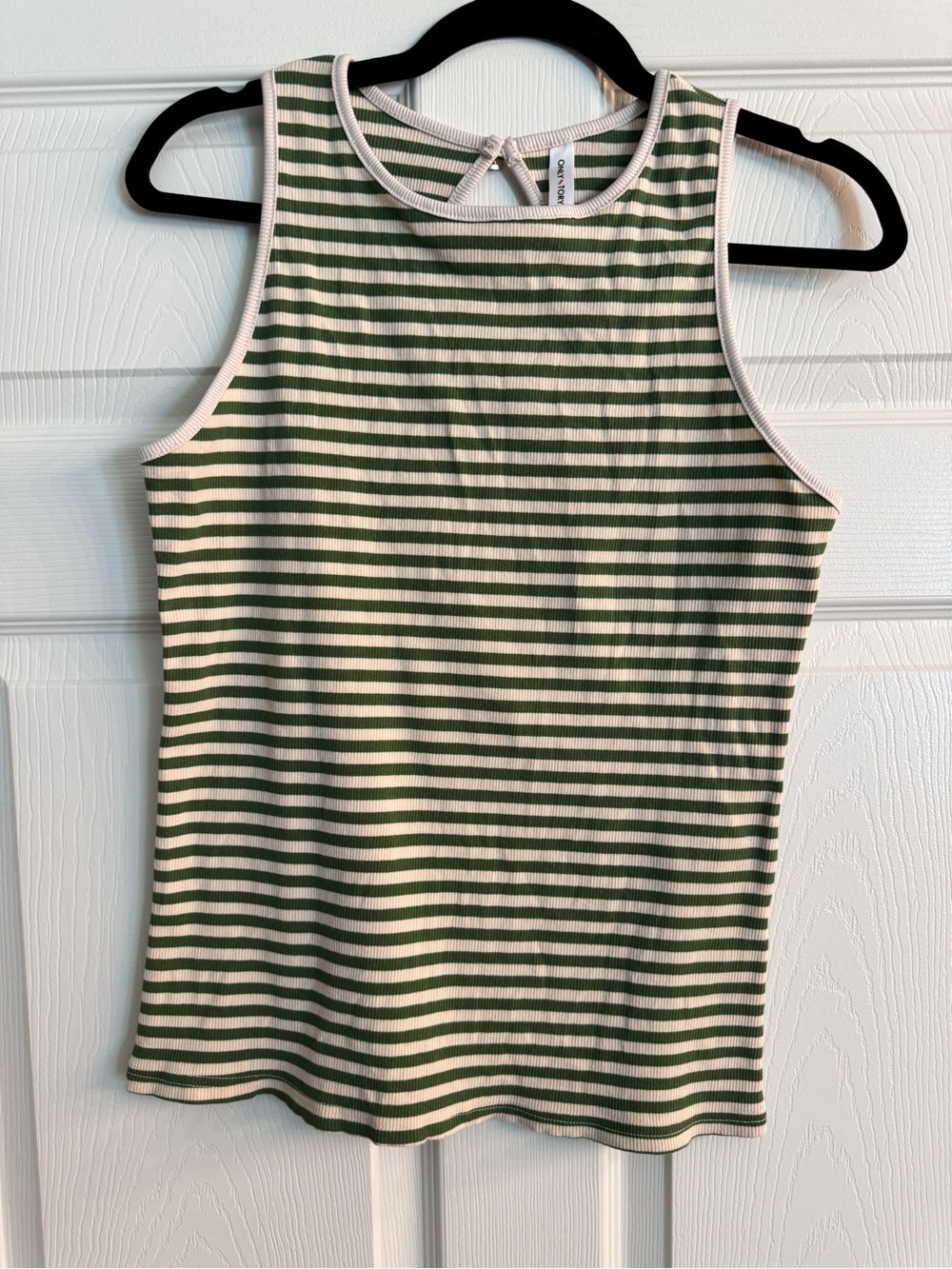Olive & White Striped Ribbed Tank Top - Women